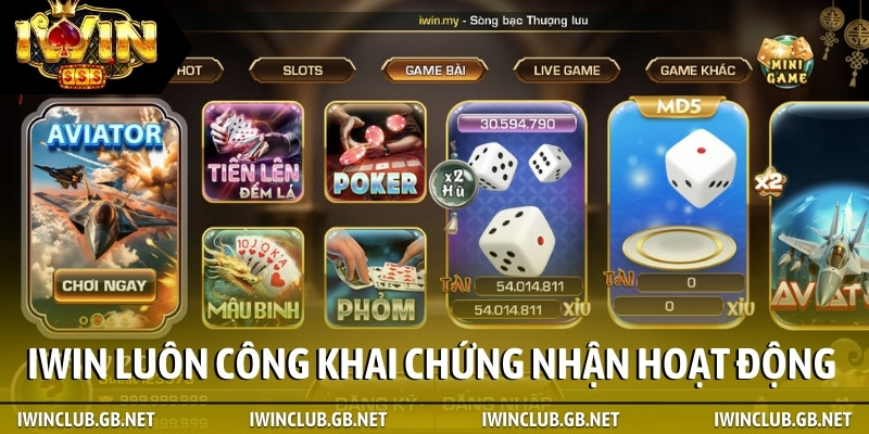 iWIN luôn công khai chứng nhận hoạt động